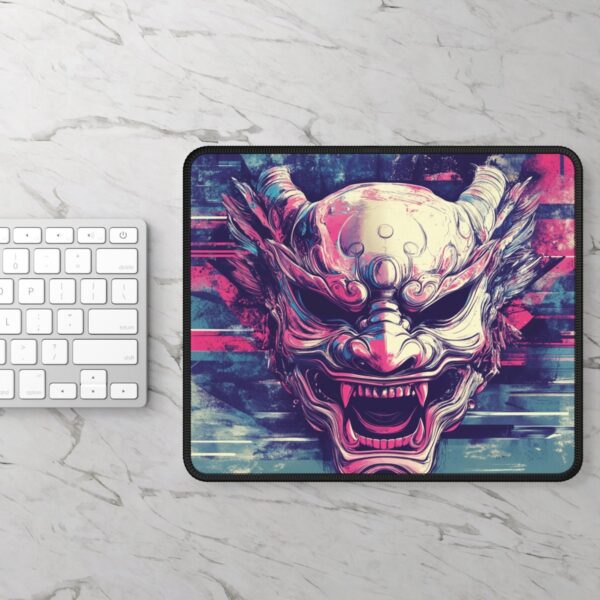Japanese Oni Mask Mouse Pad - Traditional Demon Mask Desk Mat - Bold Japanese Art for Office & Gaming