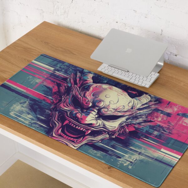 Japanese Oni Mask Mouse Pad - Traditional Demon Mask Desk Mat - Bold Japanese Art for Office & Gaming