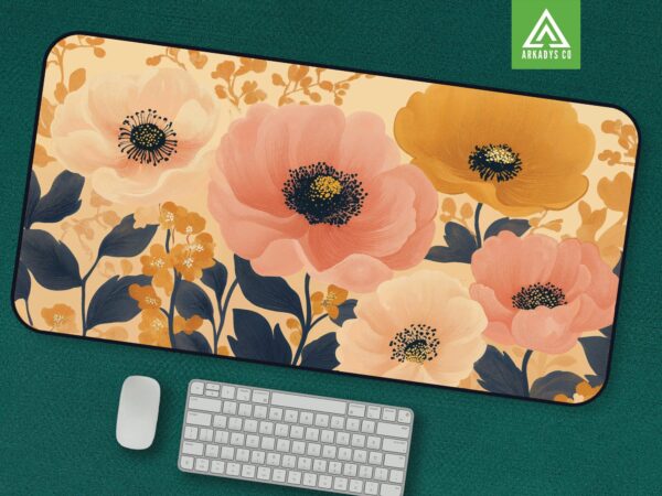 Floral Mouse Pad - Elegant Flower Desk Mat - Botanical Office Decor for Home & Work