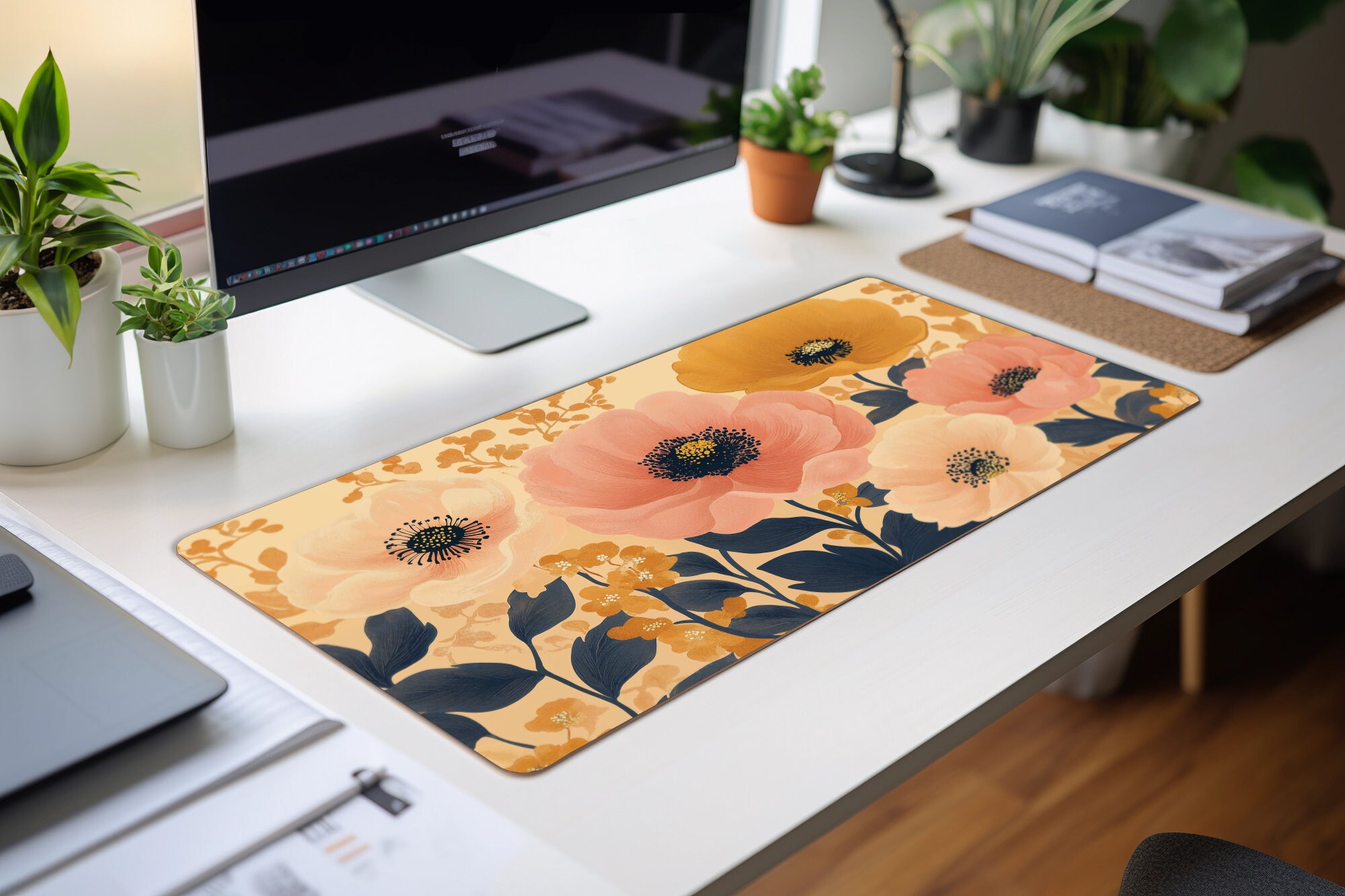 Floral Mouse Pad - Elegant Flower Desk Mat - Botanical Office Decor for Home & Work - Image 2