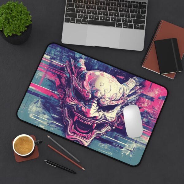 Japanese Oni Mask Mouse Pad - Traditional Demon Mask Desk Mat - Bold Japanese Art for Office & Gaming