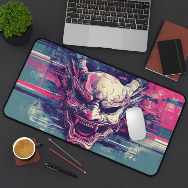 Japanese Oni Mask Mouse Pad - Traditional Demon Mask Desk Mat - Bold Japanese Art for Office & Gaming