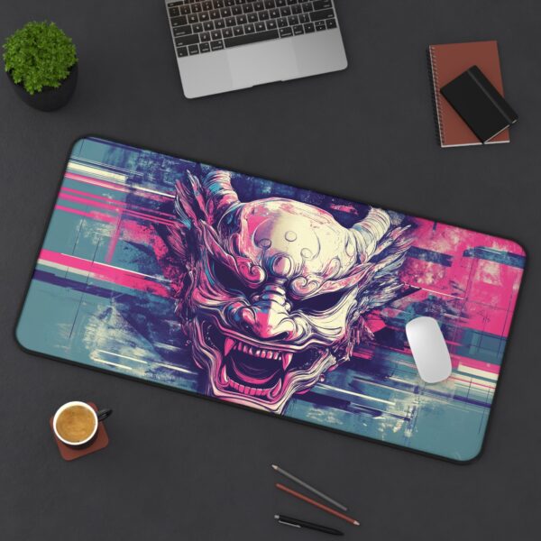 Japanese Oni Mask Mouse Pad - Traditional Demon Mask Desk Mat - Bold Japanese Art for Office & Gaming