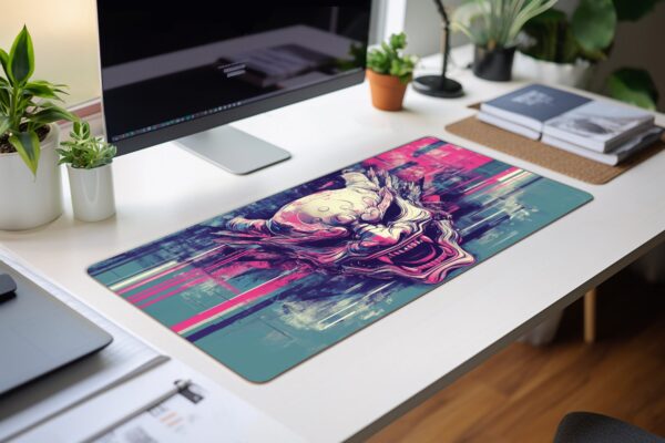 Japanese Oni Mask Mouse Pad - Traditional Demon Mask Desk Mat - Bold Japanese Art for Office & Gaming