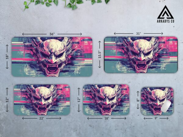 Japanese Oni Mask Mouse Pad - Traditional Demon Mask Desk Mat - Bold Japanese Art for Office & Gaming