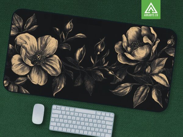 Dark Botanical Vintage Mouse Pad - Elegant Floral Desk Mat for Office & Gaming