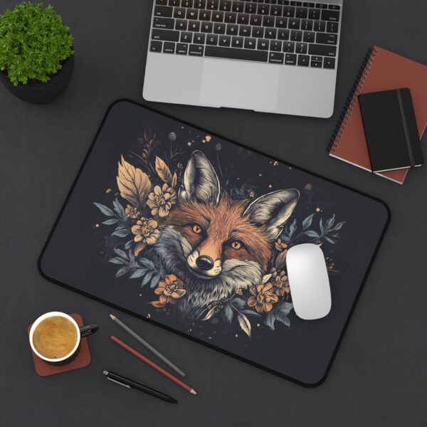 Fox and Floral Mouse Pad - Nature-Inspired Desk Mat - Woodland Animal Art for Office & Gaming
