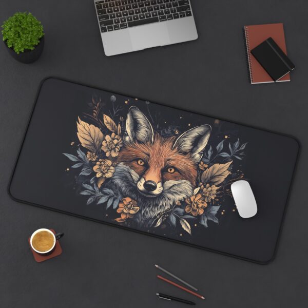 Fox and Floral Mouse Pad - Nature-Inspired Desk Mat - Woodland Animal Art for Office & Gaming
