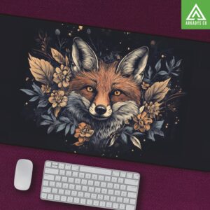 Fox and Floral Mouse Pad - Nature-Inspired Desk Mat - Woodland Animal Art for Office & Gaming