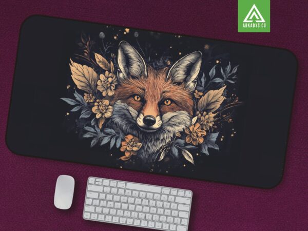 Fox and Floral Mouse Pad - Nature-Inspired Desk Mat - Woodland Animal Art for Office & Gaming