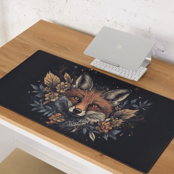 Fox and Floral Mouse Pad - Nature-Inspired Desk Mat - Woodland Animal Art for Office & Gaming
