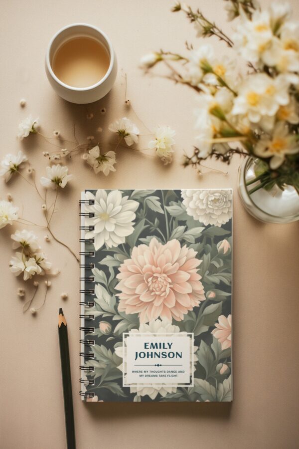 Custom Floral Notebook - Personalized Journal with Name, Custom Diary for Writing, Sketching, Great Gifts for Women, Students, Professionals