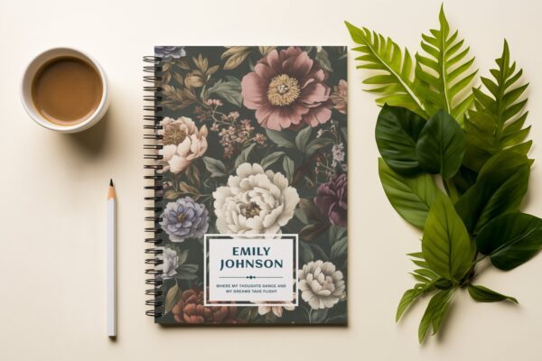 Custom Floral Notebook - Personalized Journal with Name, Custom Diary for Writing, Sketching, Great Gifts for Women, Students, Professionals