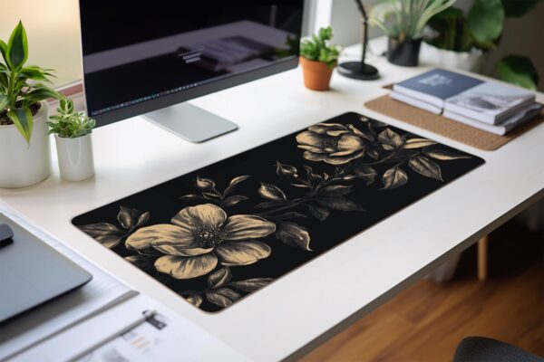 Dark Botanical Vintage Mouse Pad - Elegant Floral Desk Mat for Office & Gaming