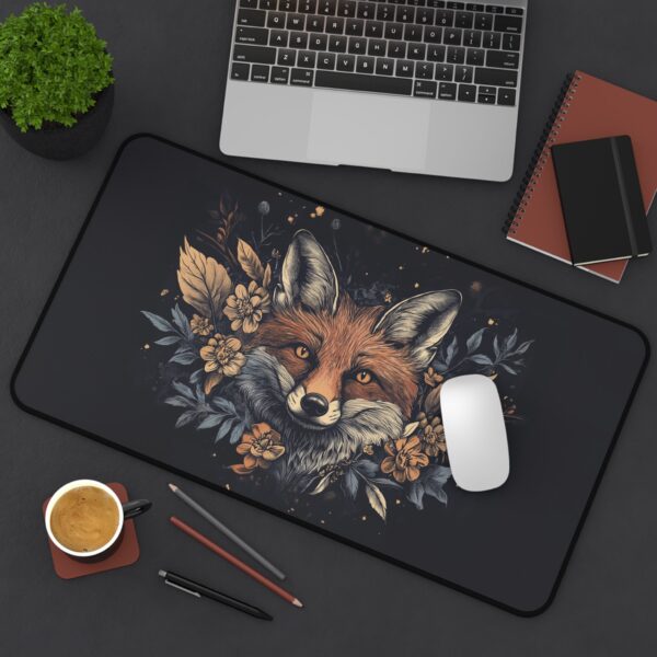 Fox and Floral Mouse Pad - Nature-Inspired Desk Mat - Woodland Animal Art for Office & Gaming