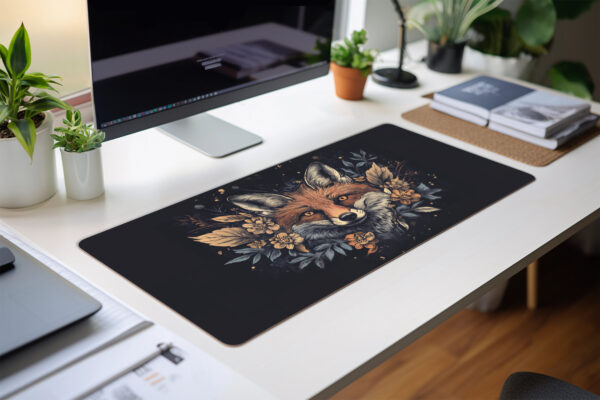 Fox and Floral Mouse Pad - Nature-Inspired Desk Mat - Woodland Animal Art for Office & Gaming
