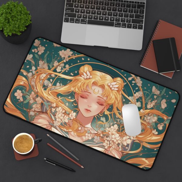 Sailor Moon Floral Mouse Pad - Anime Desk Mat with Sakura Blossoms for Work & Play
