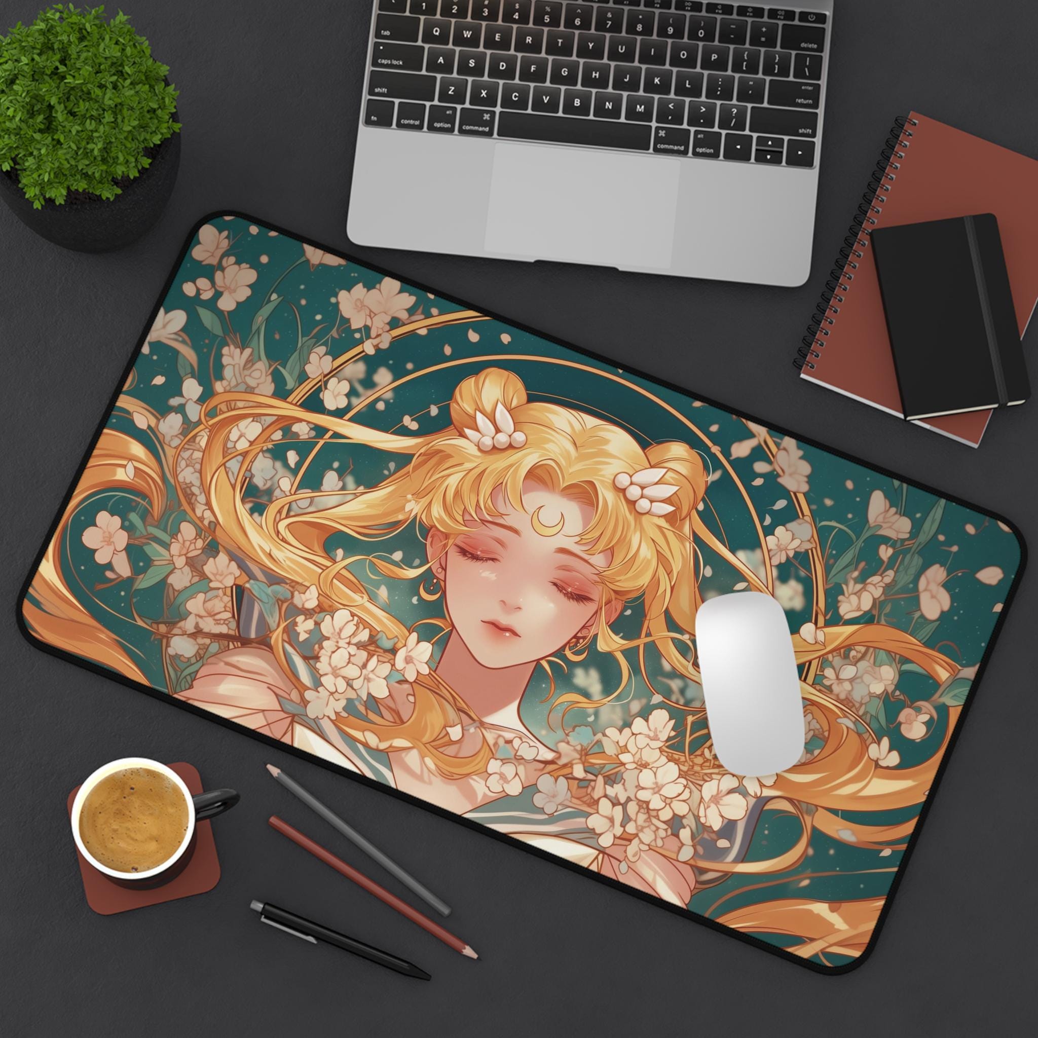 Sailor Moon Floral Mouse Pad - Anime Desk Mat with Sakura Blossoms for Work & Play - Image 5