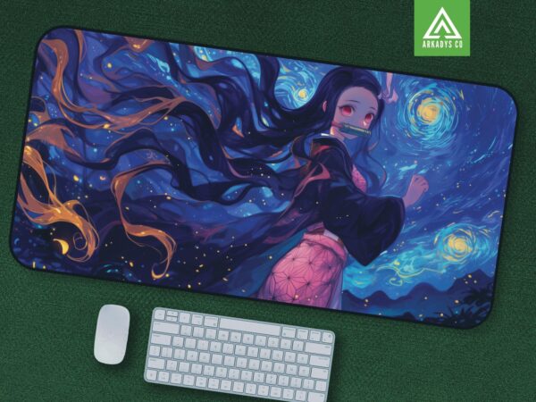 Nezuko Demon Slayer Mouse Pad - Starry Night Anime Desk Mat for Work & Play
