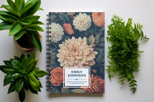 Custom Floral Notebook - Personalized Journal with Name, Custom Diary for Writing, Sketching, Great Gifts for Women, Students, Professionals