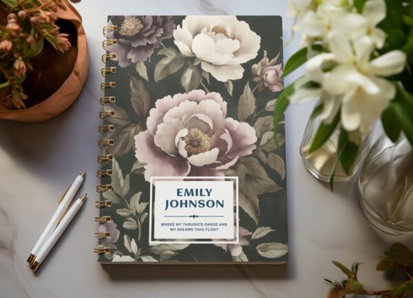 Custom Floral Notebook - Personalized Journal with Name, Custom Diary for Writing, Sketching, Great Gifts for Women, Students, Professionals