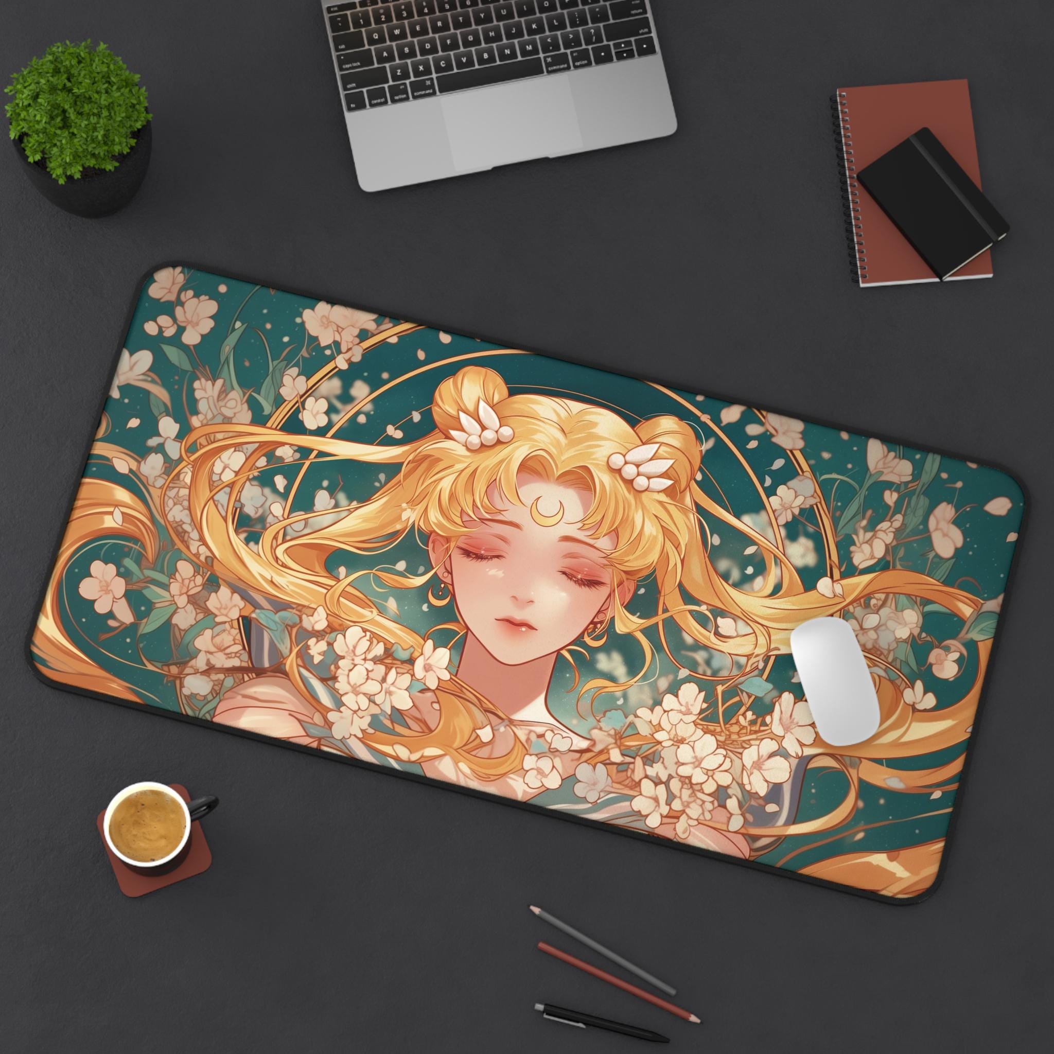 Sailor Moon Floral Mouse Pad - Anime Desk Mat with Sakura Blossoms for Work & Play - Image 6