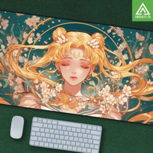 Sailor Moon Floral Mouse Pad - Anime Desk Mat with Sakura Blossoms for Work & Play
