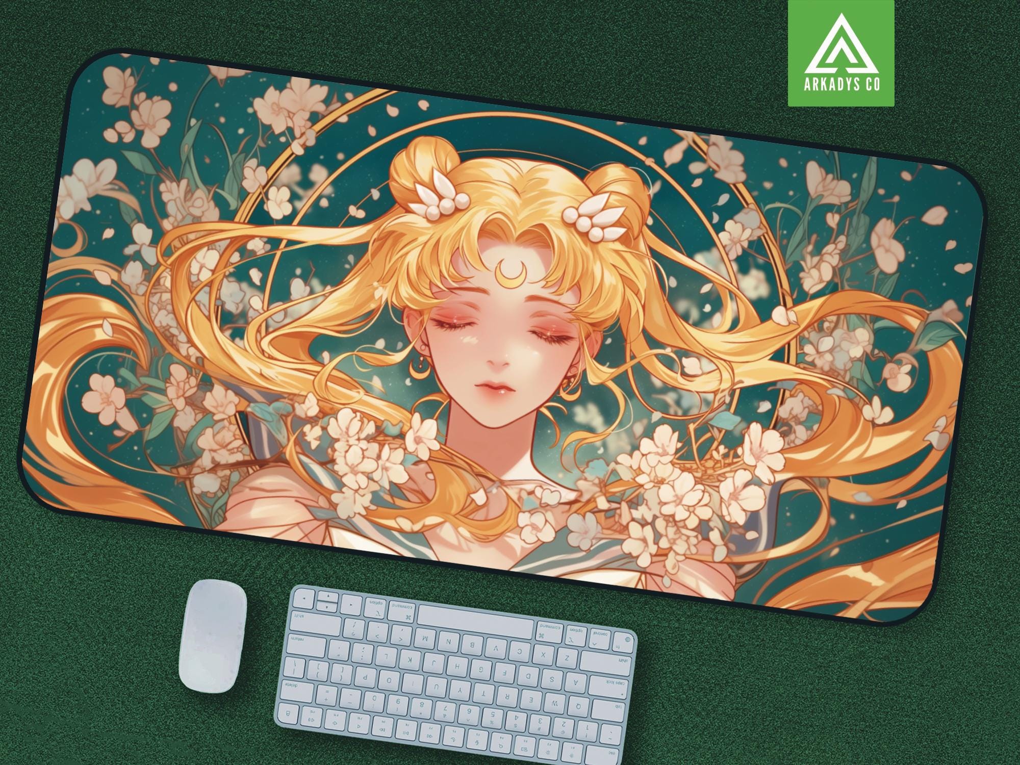 Sailor Moon Floral Mouse Pad - Anime Desk Mat with Sakura Blossoms for Work & Play
